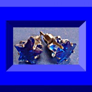 Silver Tone With Blue Crystal Star Design Stud Earrings